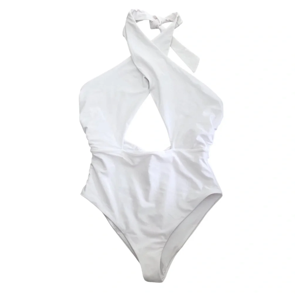 BEACH RIOT Jessica One Piece Swimsuit White Halter Size Large NEW
